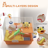Hamster Cage with Running Wheel, Ramps, Platforms and Hut – Small Pet Cage for Dwarf Hamsters and Gerbils