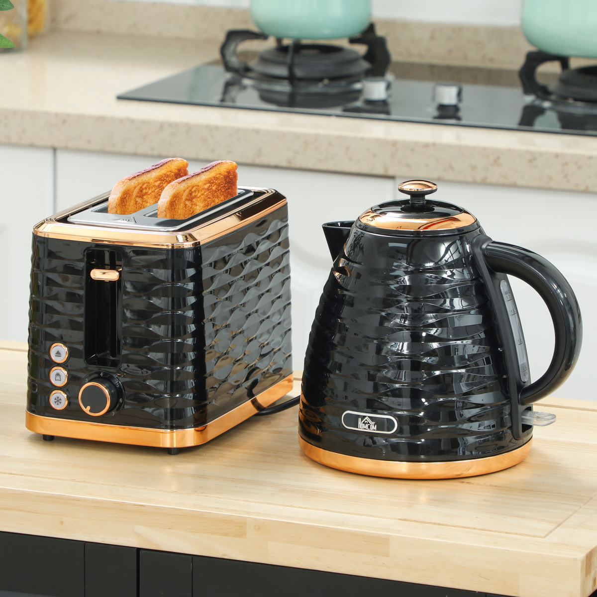Pebbled 1.7L Fast Boil Kettle & 2-Slice Toaster Set – Matching Breakfast Duo with Textured Finish