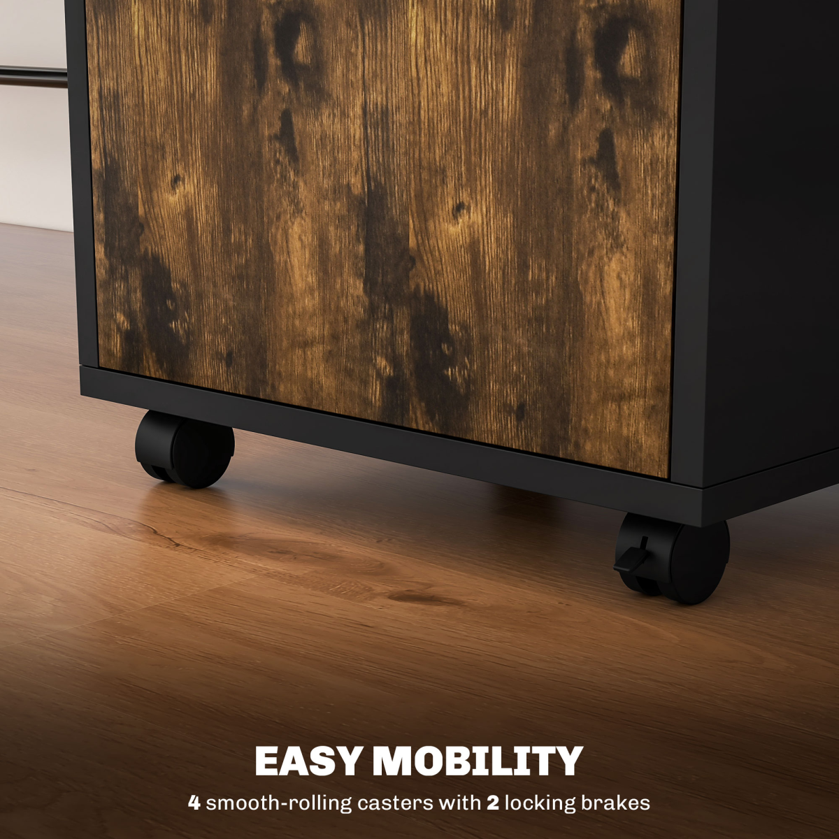 HOMCOM 60cm Mobile Storage Cabinet with Drawers, Open Shelf and Lockable Wheels – Home Office, Rustic Brown