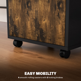 HOMCOM 60cm Mobile Storage Cabinet with Drawers, Open Shelf and Lockable Wheels – Home Office, Rustic Brown