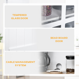 HOMCOM Kitchen Cupboard with Framed Glass Doors, 2 Drawers & Microwave Counter – Coastal Style, White