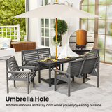 Outsunny 5-Piece Fir Wood Patio Dining Set with 60mm Umbrella Hole – Table, Chairs & Loveseats, Grey