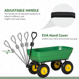 Outsunny 125L Heavy Duty 4-Wheel Garden Cart with Tipping Mechanism – Steel Trolley Wheelbarrow, Green