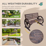 Outsunny Wagon Wheel Wooden Garden Bench with High Back & Armrests – 2-Seater Outdoor Loveseat, Brown