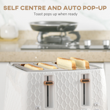 HOMCOM 1.7L Kettle & 4-Slice Toaster Set with Defrost & Reheat – Honeycomb Breakfast Set, White