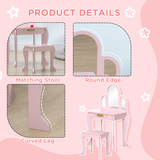 Kids Dressing Table and Stool Set with Mirror and Drawer – Vanity Table for Ages 3-6 Years, Pink