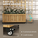 Outsunny Wooden Trellis Planter Raised Bed with Wheels & Liner, 54L – Climbing Plants, Natural Wood