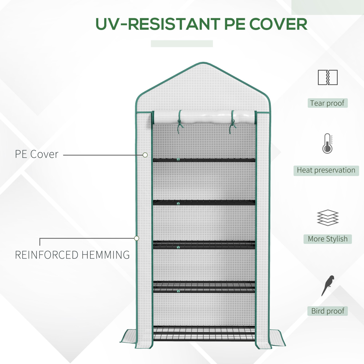 Outsunny 5-Tier Widened Mini Greenhouse with Roll-Up Zipped Door & UV-Resistant Cover – Plant Storage, White