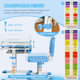 Kids Desk and Chair Set with Adjustable Height, Tiltable Top, Drawer, Pen Slots and Hook – Ages 6–12