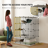 PawHut Customisable Cat Playhouse with Four Tiers, Ramps & Hammock – DIY Cat Enclosure for Up to Three Cats, Black