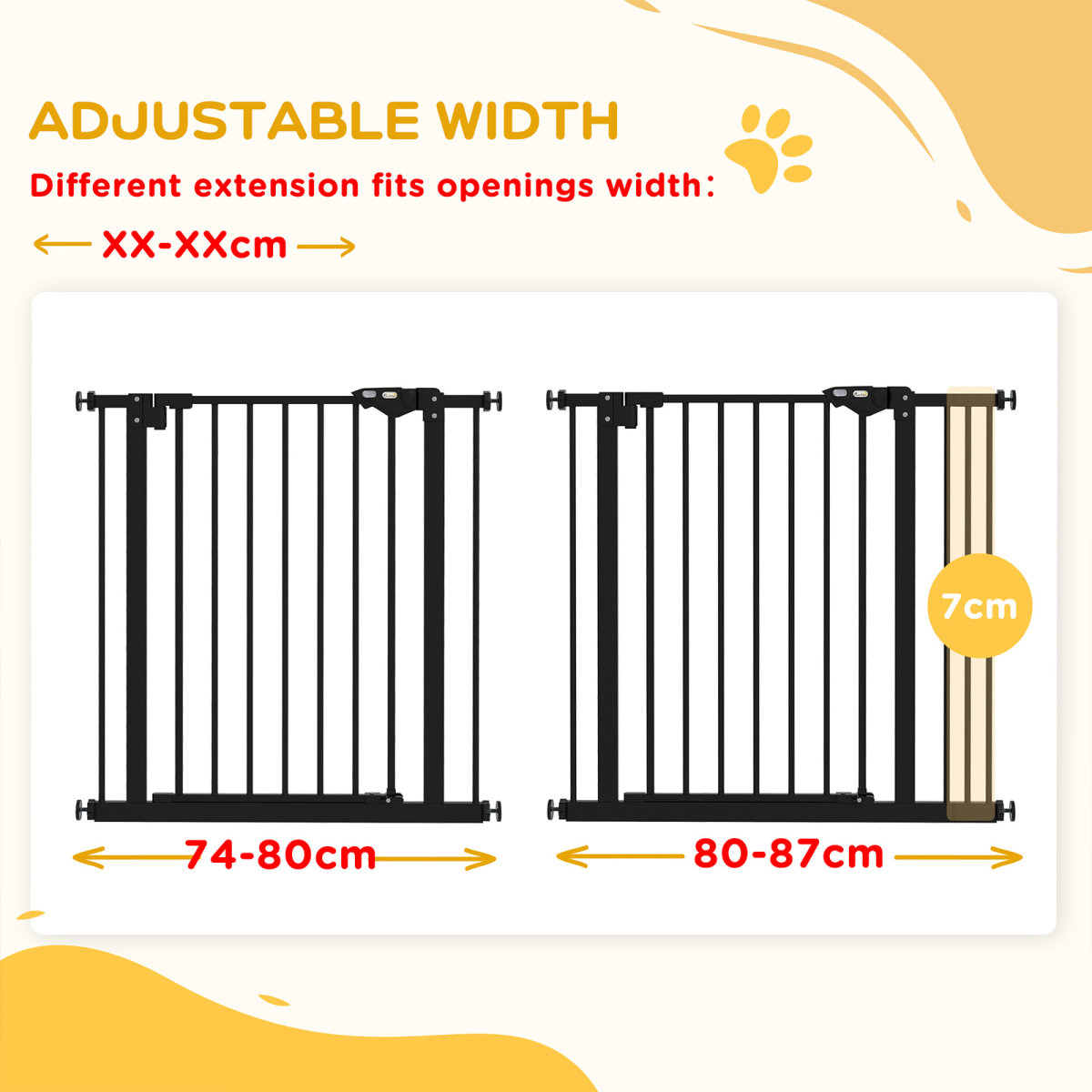 PawHut Adjustable Safety Gate with 1 Extension and 4 Screws – Pet Gate for Doors and Stairs, Black