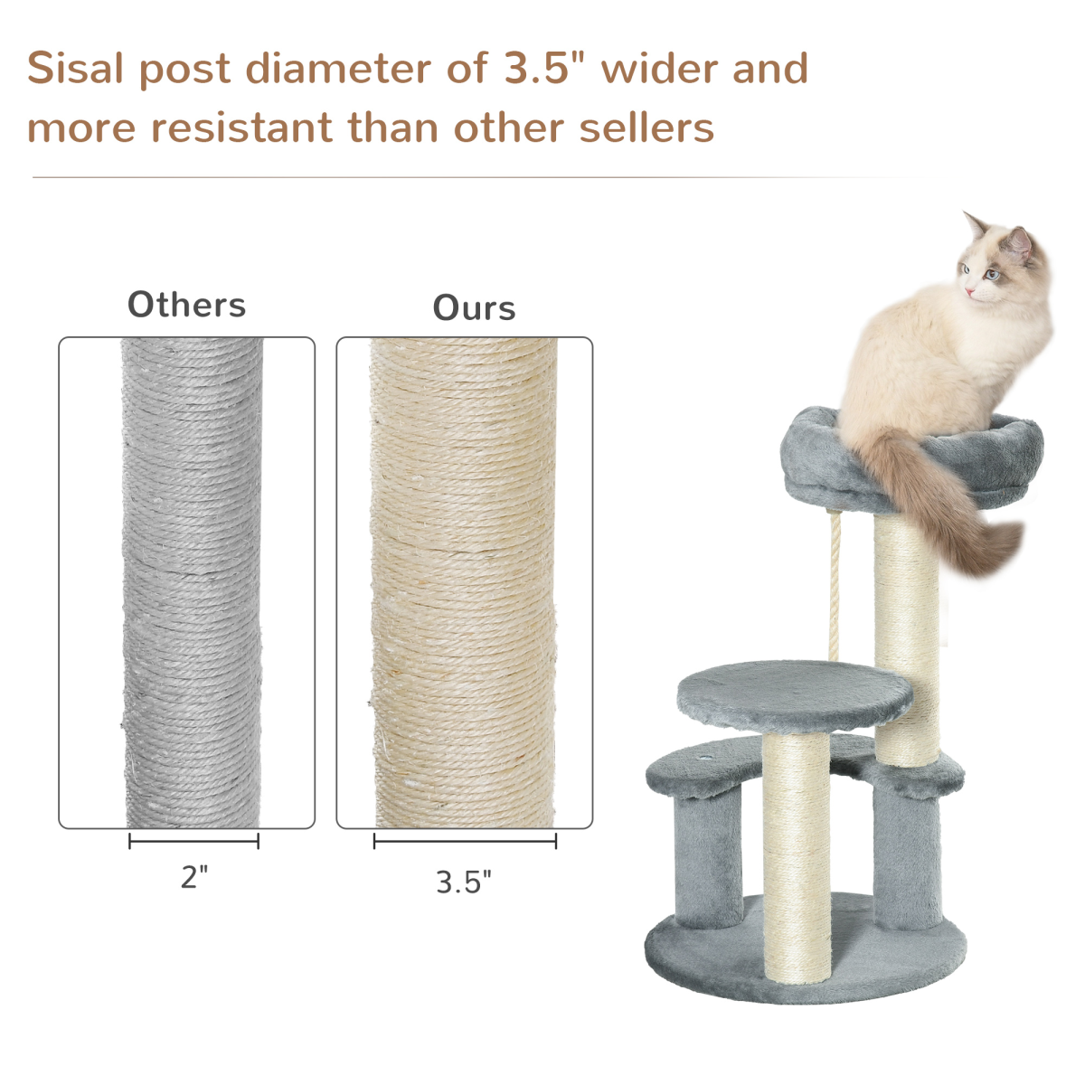 Pawhut Cat Tree with 2 Perches, Sisal Scratching Posts & Hanging Rope – Kitty Activity Play Centre