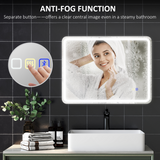 LED Bathroom Mirror 80 x 60cm with Bluetooth Speaker, Digital Clock & Demister – Horizontal Wall Mount