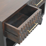 Artisan Furniture Cadiz Carved Solid Mango Wood Shoe Storage Bench – 2 Drawers & 1 Shelf, Dark Brown