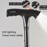 Folding Walking Stick with LED Light & Alarm, 5-Level Adjustable Height – Camping & Hiking Cane with 4-Foot Base