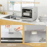 HOMCOM Worktop Dishwasher with 4 Place Settings & 6 Programs – Compact Countertop Design, Silver Tone