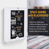 HOMCOM Wall-Mounted Folding Drop-Leaf Table with Chalkboard Surface & Storage Shelf – White