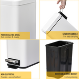 HOMCOM 5L Rectangular Steel Pedal Bin with Soft-Close Lid & Removable Inner Bucket – Compact White Kitchen Bin