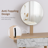 HOMCOM Nordic Dressing Table with Adjustable Round Mirror and Large Drawer – Solid Wood Vanity, Brown/White