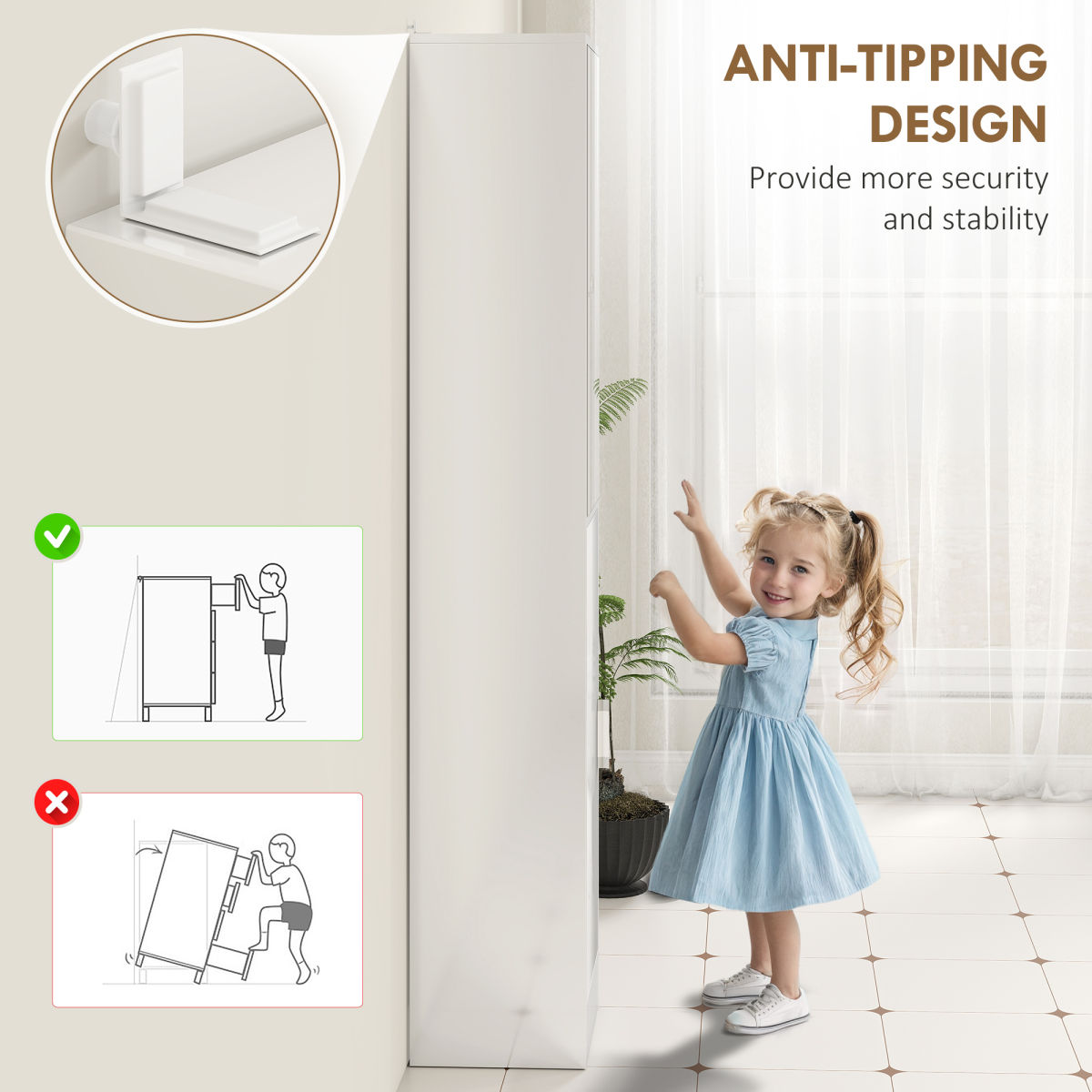 kleankin Tall Bathroom Cabinet with Mirror Door – Narrow Storage with Adjustable Shelves, High Gloss White