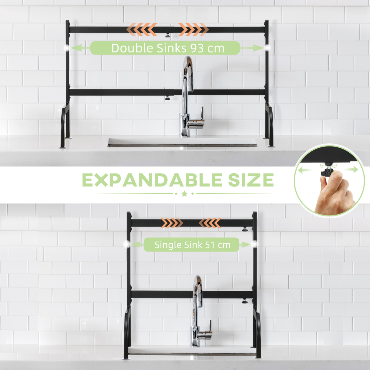 2-Tier Over the Sink Dish Drying Rack with Adjustable Width – Space-Saving Drainer with Cutlery Holders