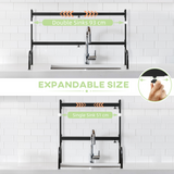 2-Tier Over the Sink Dish Drying Rack with Adjustable Width – Space-Saving Drainer with Cutlery Holders