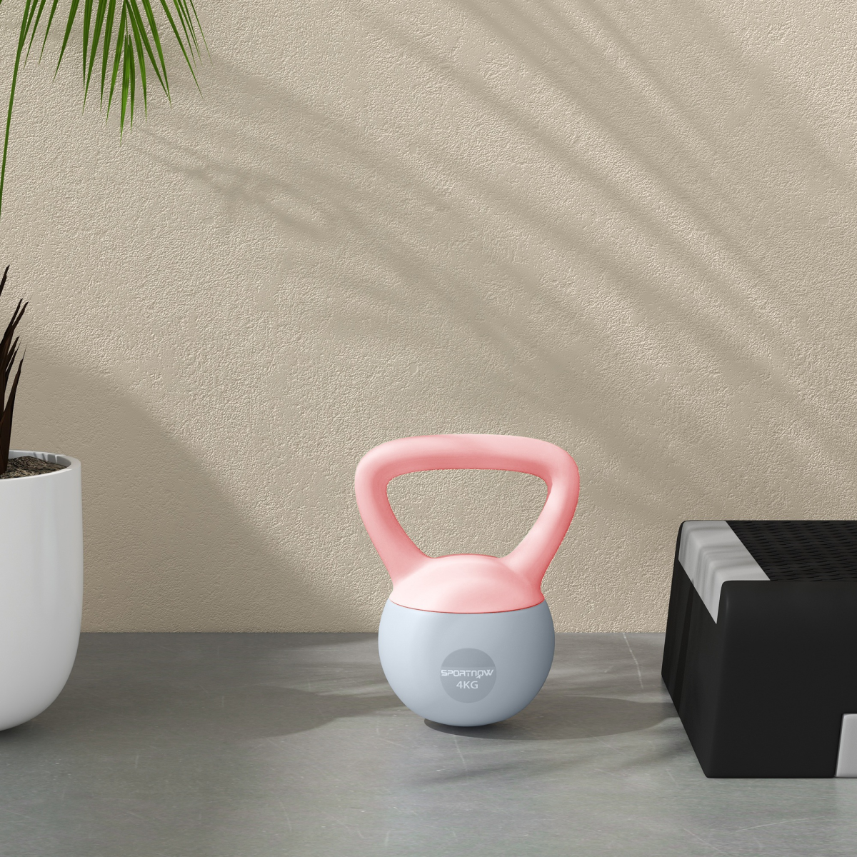 4kg Soft Kettlebell with Wide Non-Slip Handle & Flat Base – Home Gym Strength & Cardio Weight, Pink and Grey