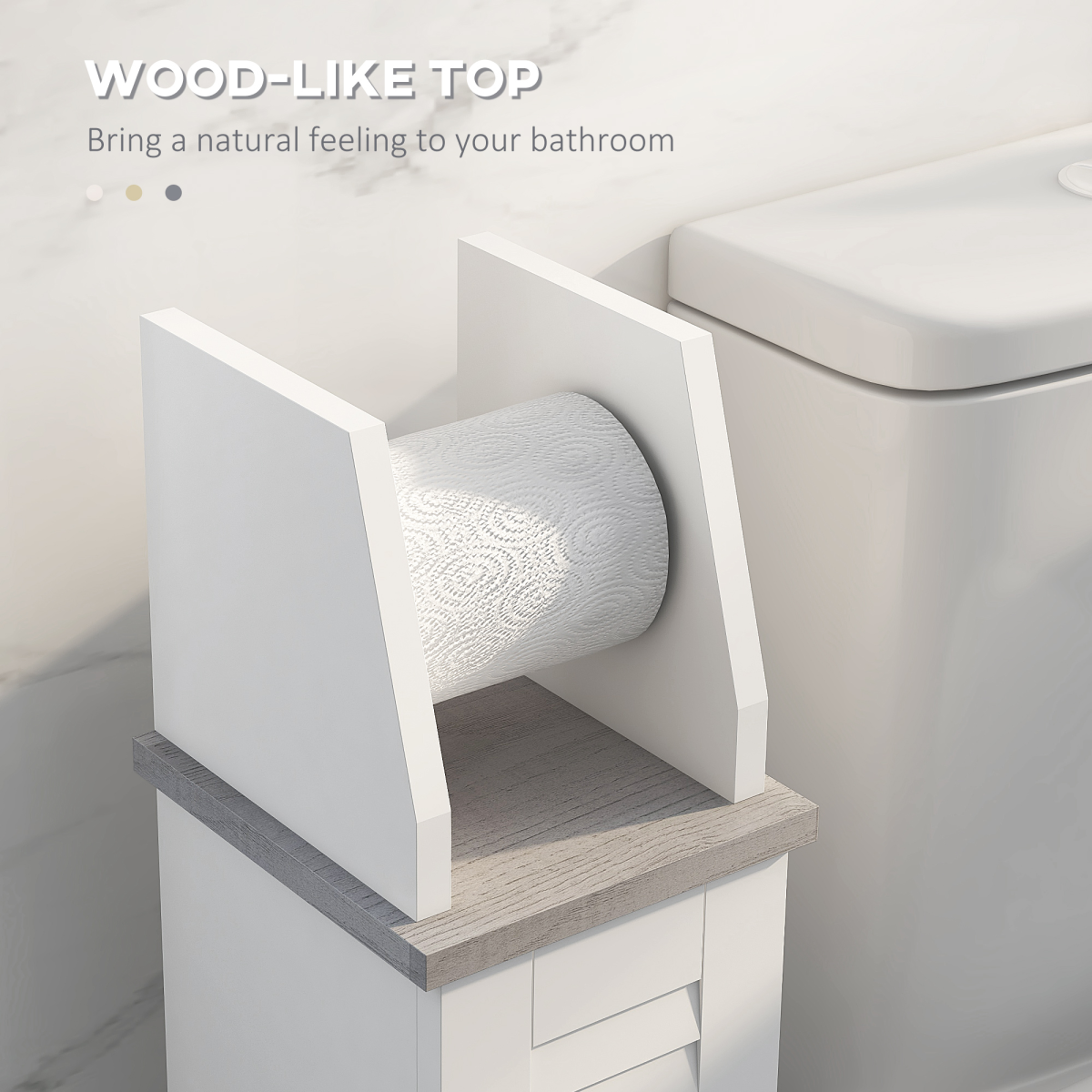 kleankin Slim Toilet Roll Storage Unit with Cupboard and Adjustable Shelf – Louvered Door Bathroom Cabinet, White