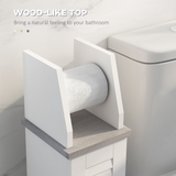 kleankin Slim Toilet Roll Storage Unit with Cupboard and Adjustable Shelf – Louvered Door Bathroom Cabinet, White