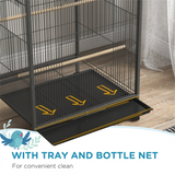 Rolling Bird Cage with Stand – Budgie, Canary and Finch Cage with Swing, Perches, Bowls and Storage Shelf, Grey