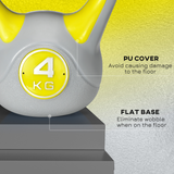 SPORTNOW 4kg Kettlebell with Wide Handle & Flat Base – Home Gym Strength Training Weight, Yellow and Grey