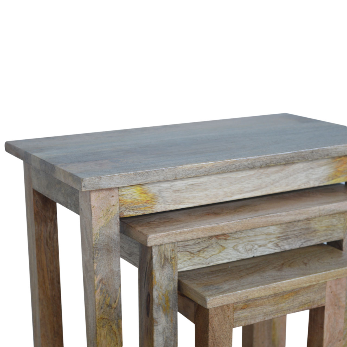 Artisan Furniture Country Solid Wood Stool Set of 3 – Hand Distressed Space-Saving Stools & Side Tables, Beige