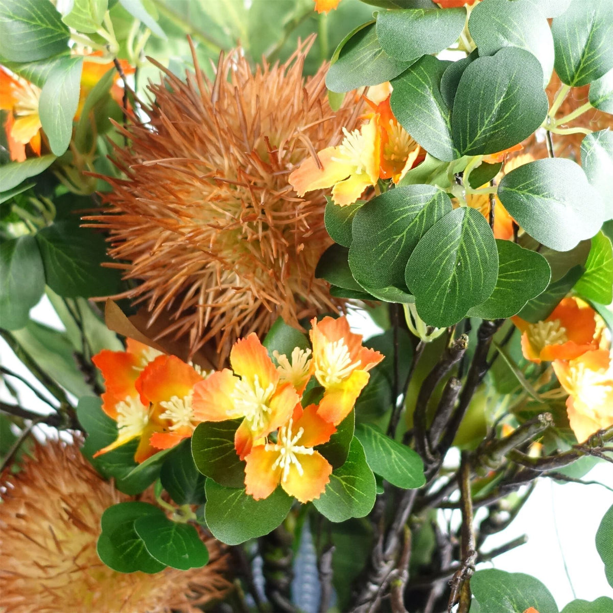 Artificial Orange Flower Foliage Spray Stems, Pack of 6 – 60cm Wired Silk Flowers
