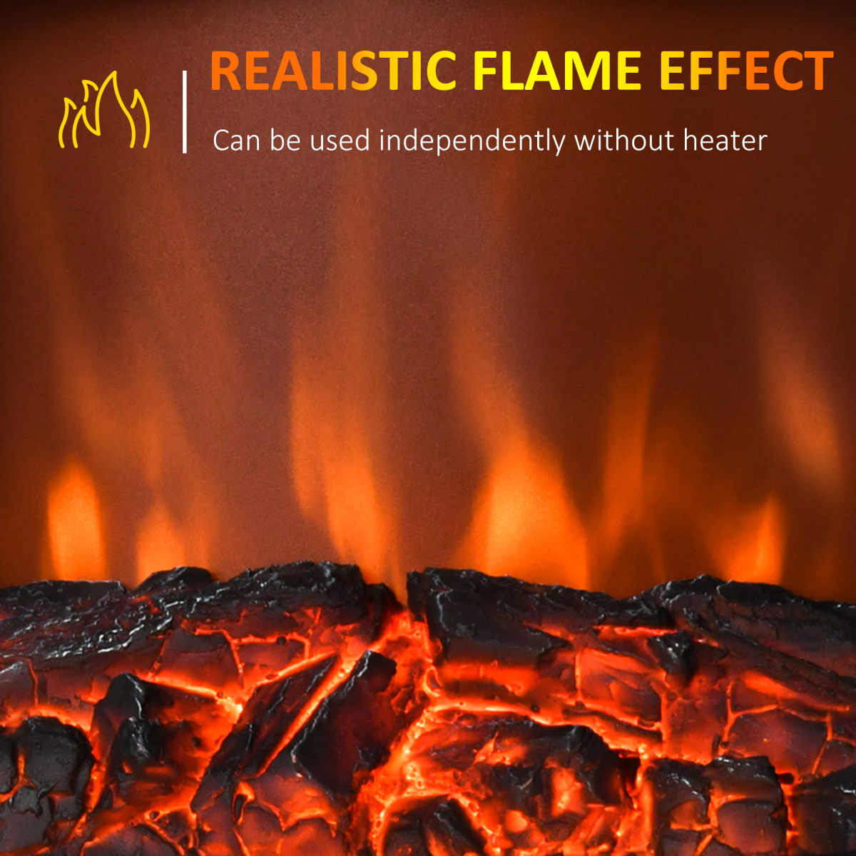 HOMCOM LED Flame Electric Fire with 1000W/2000W Heat and Coal Effect – Embedded Fireplace, Silver