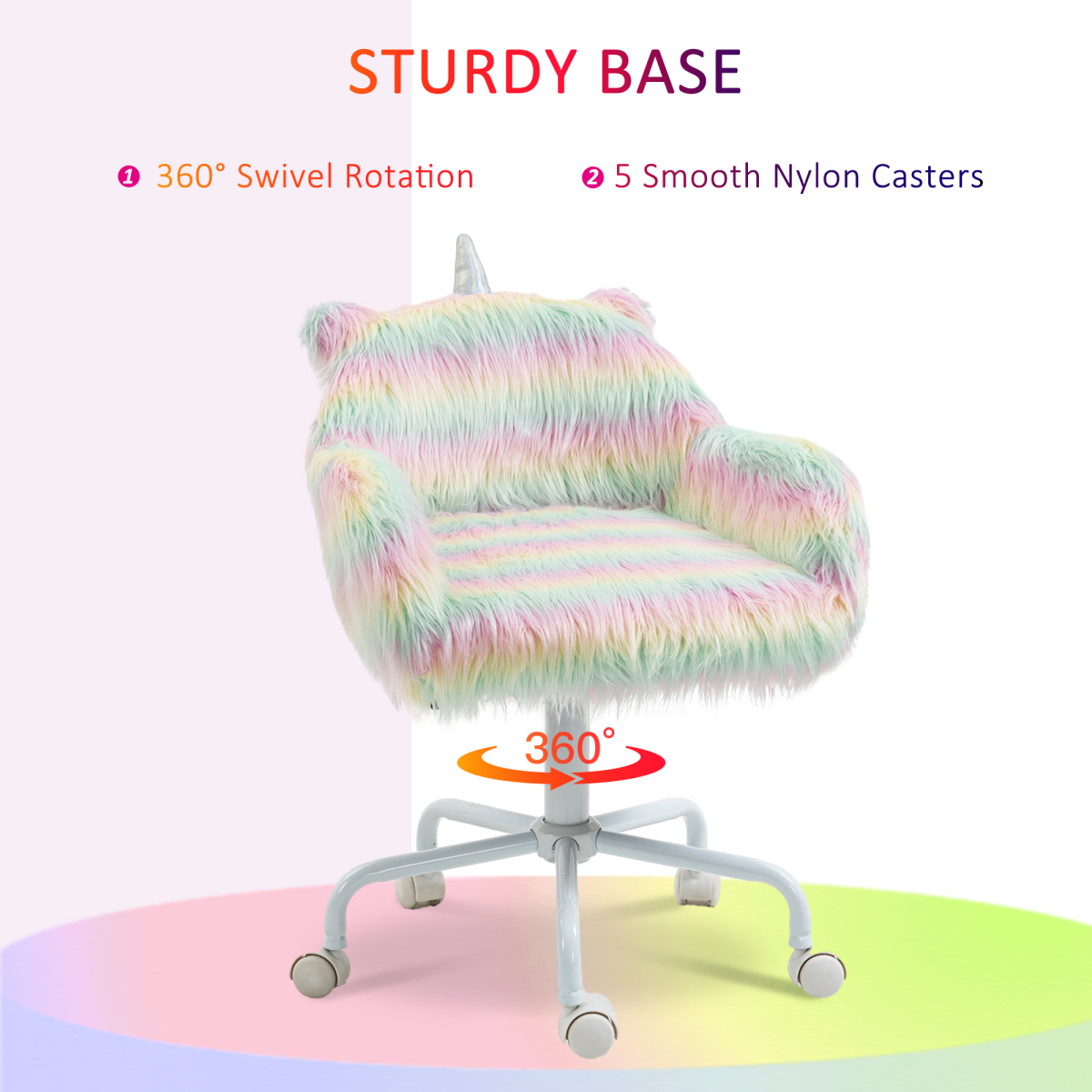 Vinsetto Fluffy Faux Fur Unicorn Desk Chair with Armrests – Padded Swivel Chair for Bedrooms & Playrooms
