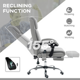 Vinsetto Heated Massage Office Chair with 4-Point Vibration, Footrest & Remote – Light Grey PU Leather