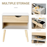HOMCOM Bedside Table with Drawer and Open Shelf – Modern Nightstand and Side Table with Solid Wood Legs
