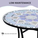 Outsunny Mosaic Round Patio Side Table with Ceramic Top, 60cm – Metal Frame Garden Table, Black/Blue/White