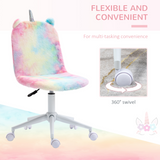 Vinsetto Fluffy Unicorn Office Chair with Ears & Silver Horn, Height Adjustable – Rainbow Kids & Teens Swivel Desk Chair