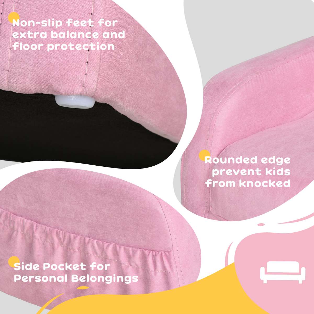 HOMCOM 2-in-1 Kids Armchair Sofa Bed with Fold-Out Padded Seat & Solid Wood Frame – Bedroom Furniture, Pink
