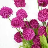 Leaf Dahlia Pompom Artificial Flower Stem with Five Blooms and Wired Stem – 50cm Home Decor, Pink