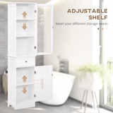 kleankin Tall Bathroom Storage Cabinet with 3 Open Shelves and Acrylic Door – Narrow Anti-Toppling Unit, White