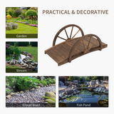 Outsunny Fir Wood Garden Walkway Bridge, 3.3ft / 1m with Half-Wheel Side Rails – Outdoor Pond Decor, Brown