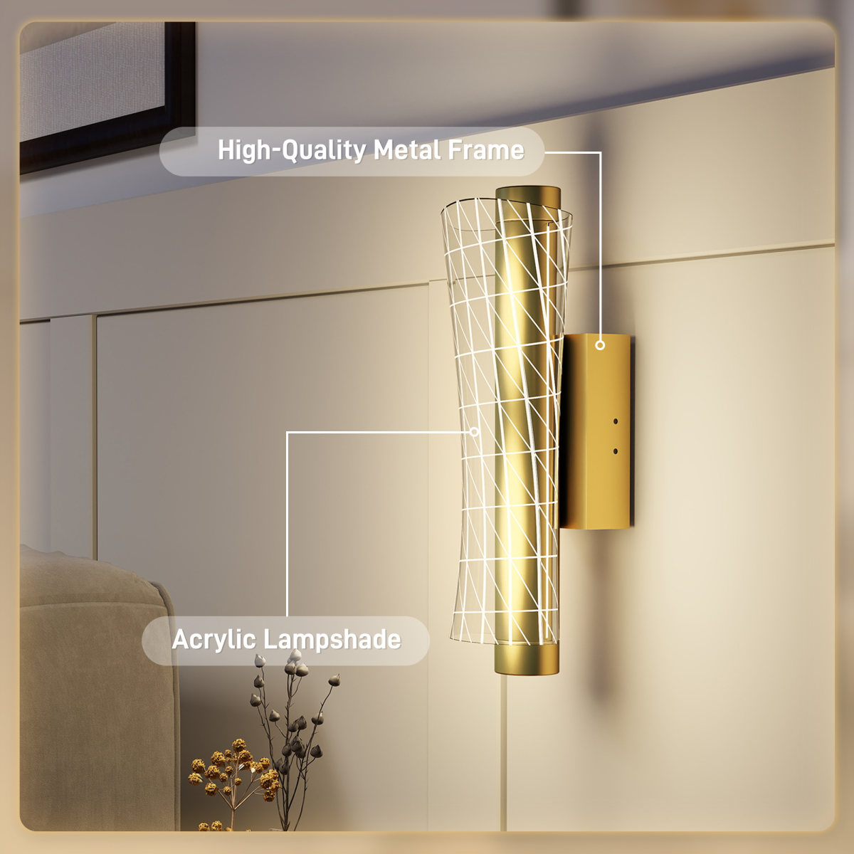 HOMCOM LED Geometric Wall Lights – 2 Pack, Gold