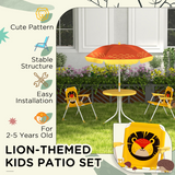 Outsunny Kids Bistro Table and Chair Set with Lion Theme, Adjustable Parasol – Outdoor Play Set