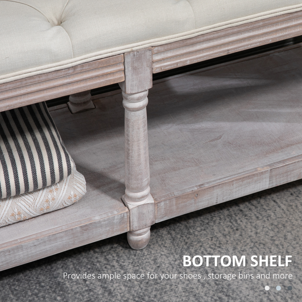 HOMCOM 2-Tier Button-Tufted Bed End Bench with Storage – Cream White Vintage Style