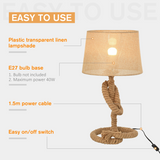 HOMCOM Hemp Rope Table Lamp with Linen Shade – Beige