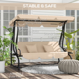 Outsunny 2-in-1 Garden Swing Chair for 3 People with Adjustable Canopy & Convertible Bed – Patio Hammock Seat, Light Brown