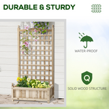 Outsunny Fir Wood Raised Garden Bed with Trellis & Drainage Holes – Indoor Outdoor Planter, Natural