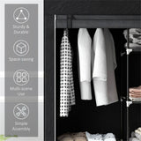 Chester Fabric Wardrobe with Hanging Rail, 6 Shelves and Roll-Up Door – Steel Frame Clothes Storage, Black